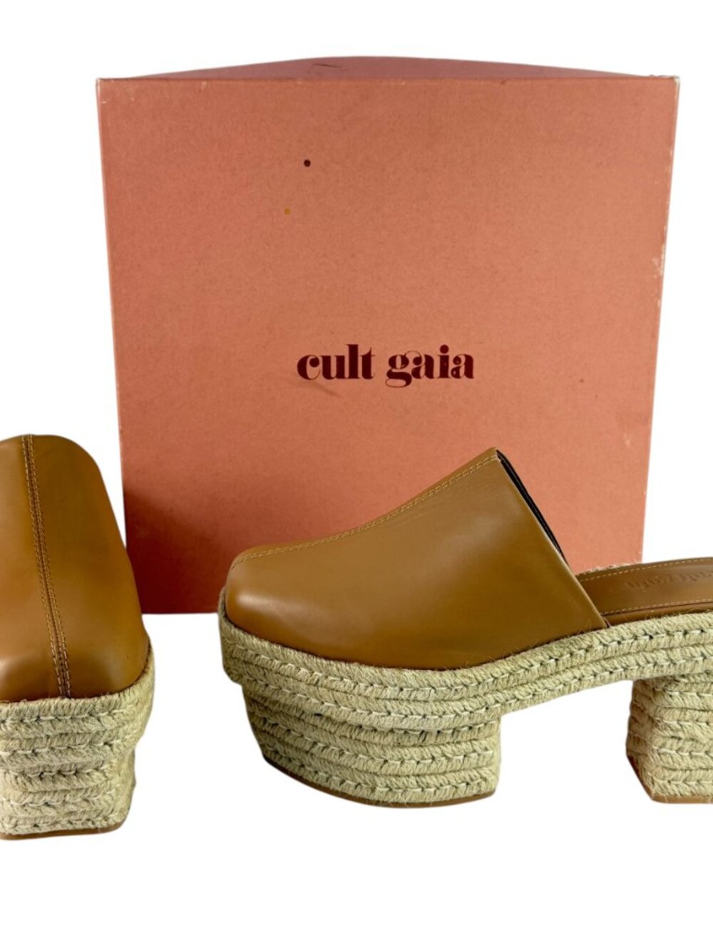 CULT GAIA Leah Clog Camel Leather Platform Clogs Marked as 38.5 - 8.5 US